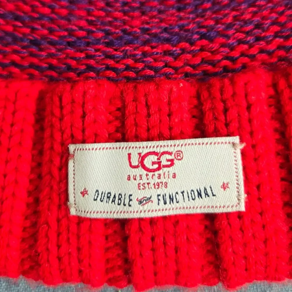 UGG Australia Knit Beanie Hat Kids 4-6Y Pom Red Pink Purple Green